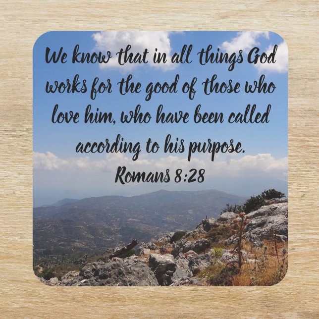 Romans 8:28 Custom Bible Verse On Mountain Top Square Sticker (Creator Uploaded)