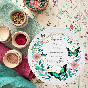 Romans 8:28 Flowers and butterflies Cutting Board