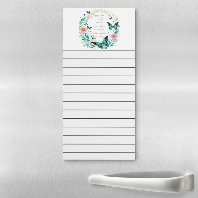 Romans 8:28 Flowers and butterflies  Magnetic Notepad (In Situ)