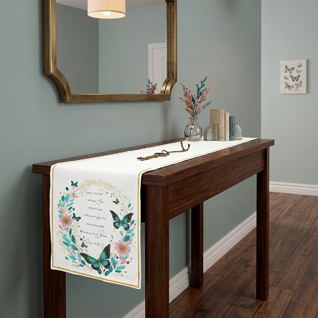 Romans 8:28 Flowers and butterflies  Medium Table Runner (Creator Uploaded)