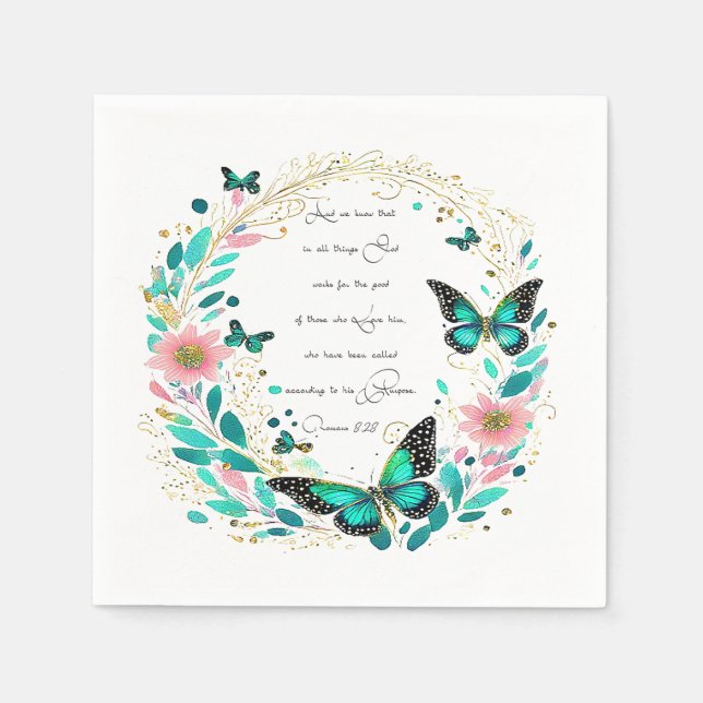 Romans 8:28 Flowers and butterflies  Napkins (Front)