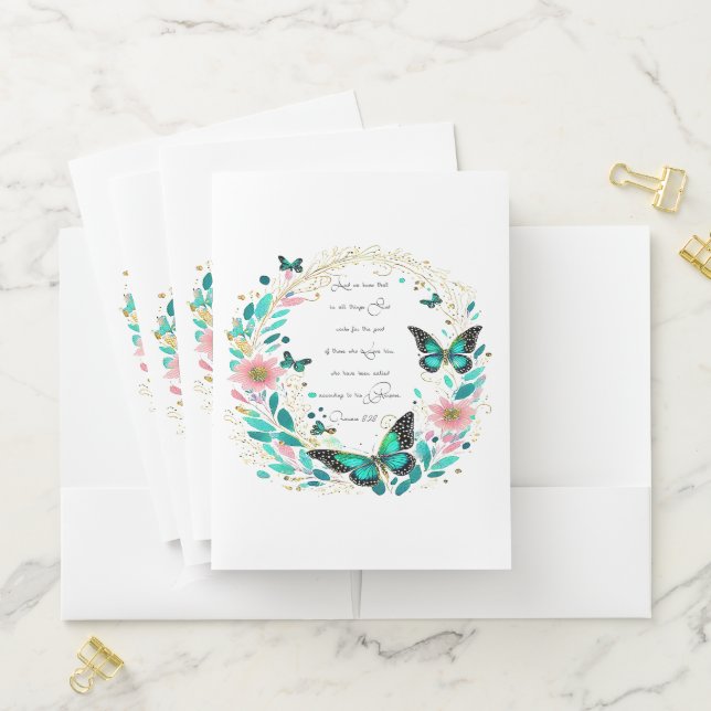 Romans 8:28 Flowers and butterflies  Pocket Folder (In Situ)