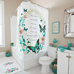 Romans 8:28 Flowers and butterflies Shower Curtain
