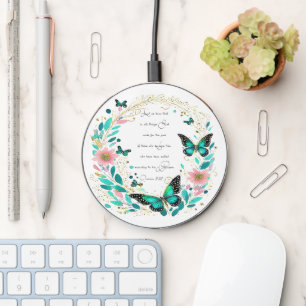 Romans 8:28 Flowers and butterflies  Wireless Charger
