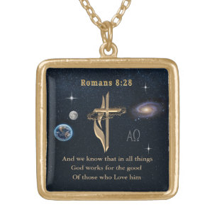 Romans 8:28 gold plated necklace