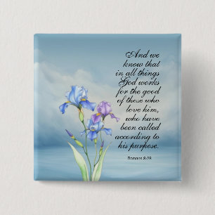 Romans 8:28 Iris Watercolor Button