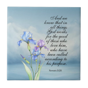 Romans 8:28 Iris Watercolor Ceramic Tile