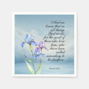 Romans 8:28 Iris Watercolor Napkins