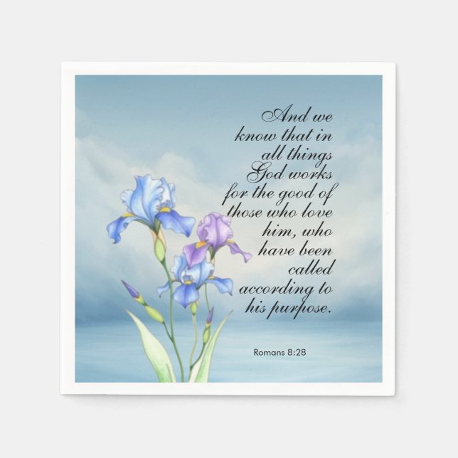 Romans 8:28 Iris Watercolor  Napkins (Front)