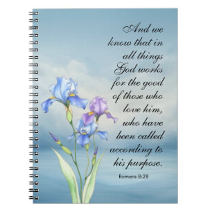 Romans 8:28 Iris Watercolor Notebook