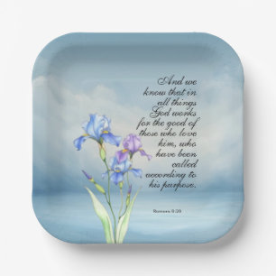 Romans 8:28 Iris Watercolor  Paper Plates