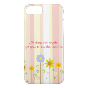 Romans 8:28 Pink Stripe and Flower Christian Quote iPhone 8/7 Case