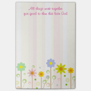 Romans 8:28 Pink Stripe and Flower Christian Quote Post-it Notes