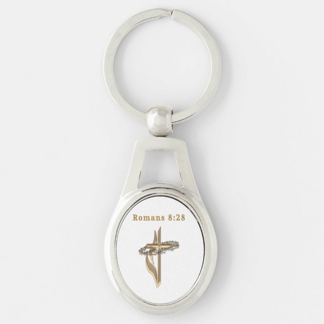 Romans 8:28 products keychain (Front)