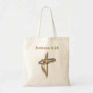 Romans 8:28 products tote bag