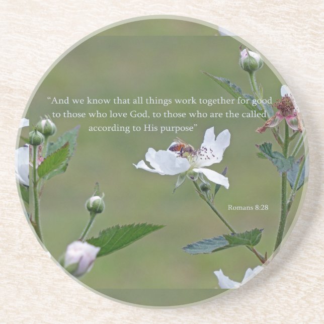 Romans 8:28 sandstone coaster (Front)