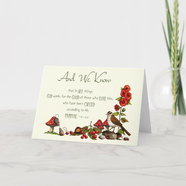 Romans 8:28: Thinking of You: Nature, Bird, Mice Card (Front)