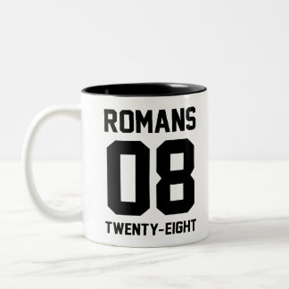 Romans 8 28 Two-Tone coffee mug