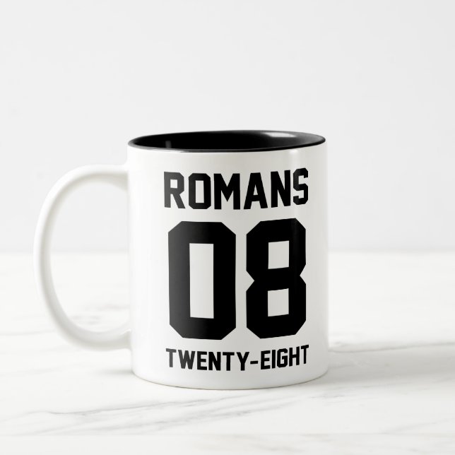 Romans 8 28 Two-Tone coffee mug (Left)