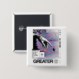 Romans 8:31 Cyberpunk Hand Of God Glitch Art Button