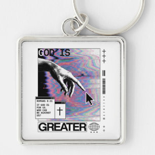 Romans 8:31 Cyberpunk Hand Of God Glitch Art Keychain