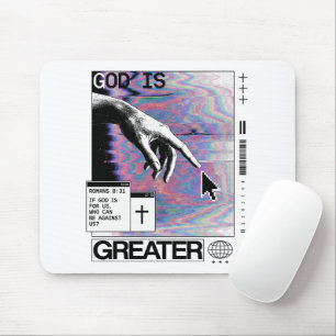 Romans 8:31 Cyberpunk Hand Of God Glitch Art Mouse Pad