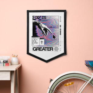 Romans 8:31 Cyberpunk Hand Of God Glitch Art Pennant