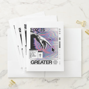 Romans 8:31 Cyberpunk Hand Of God Glitch Art Pocket Folder