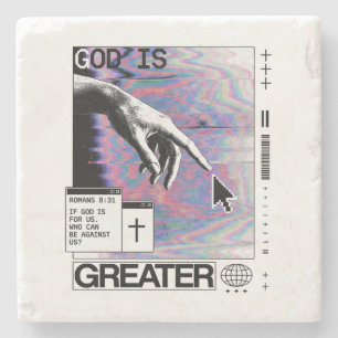 Romans 8:31 Cyberpunk Hand Of God Glitch Art Stone Coaster