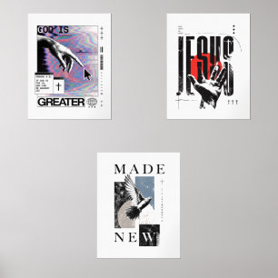 Romans 8:31 Cyberpunk Hand Of God Glitch Art Wall Art Sets