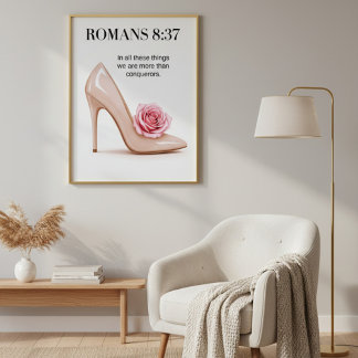 Romans 8:37 Wall Art | Christian Scripture Print 