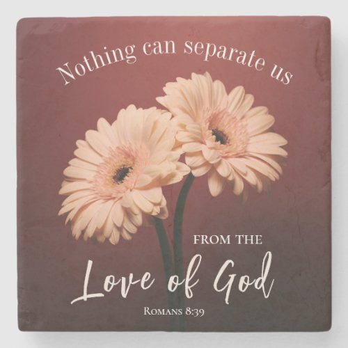 Romans 8 39 Love of God Bible Verse Pink Brown Stone Coaster