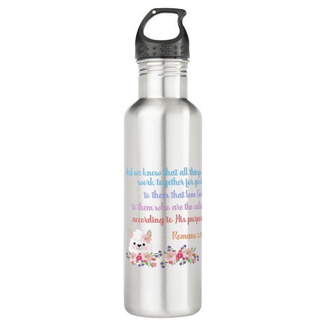 Romans 8 Bible Verse Design Stainless Steel Water Bottle (Front)