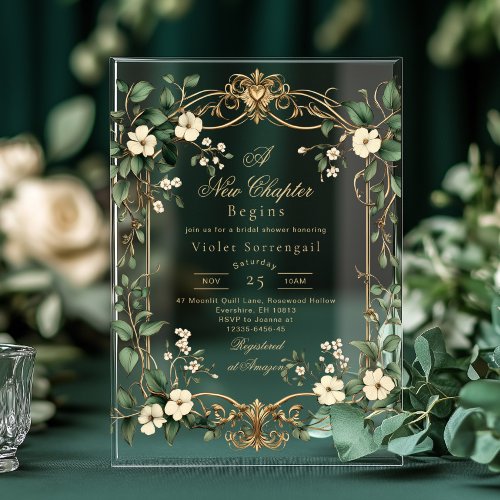 Romantasy New Chapter Art Nouveau Bridal Shower Acrylic Invitations
