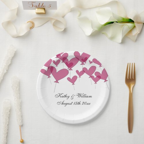 Romantic 1001 red heart balloon wedding theme  paper plates