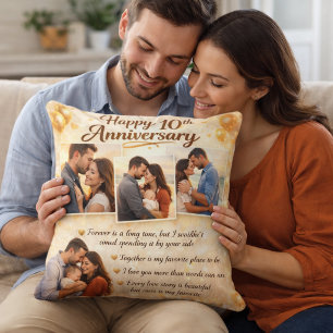 Romantic 10th Anniversary Couple Photo Collage Throw Pillow