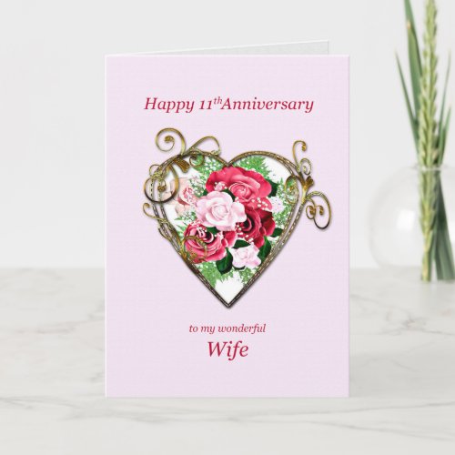 Romantic 11th Wedding Anniversary Painted Roses Card