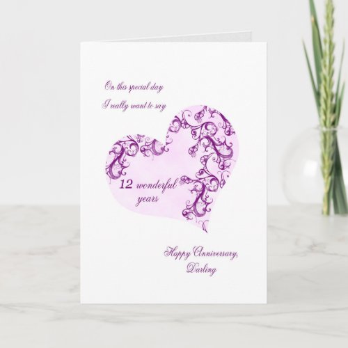 Romantic 12th Wedding Anniversary Card