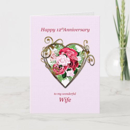 Romantic 12th Wedding Anniversary Painted Roses Card