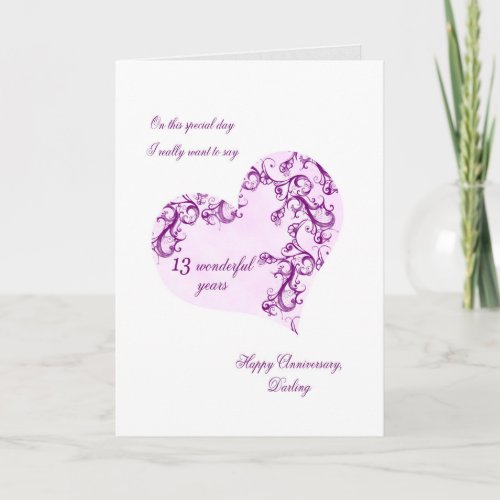 Romantic 13th Wedding Anniversary Card