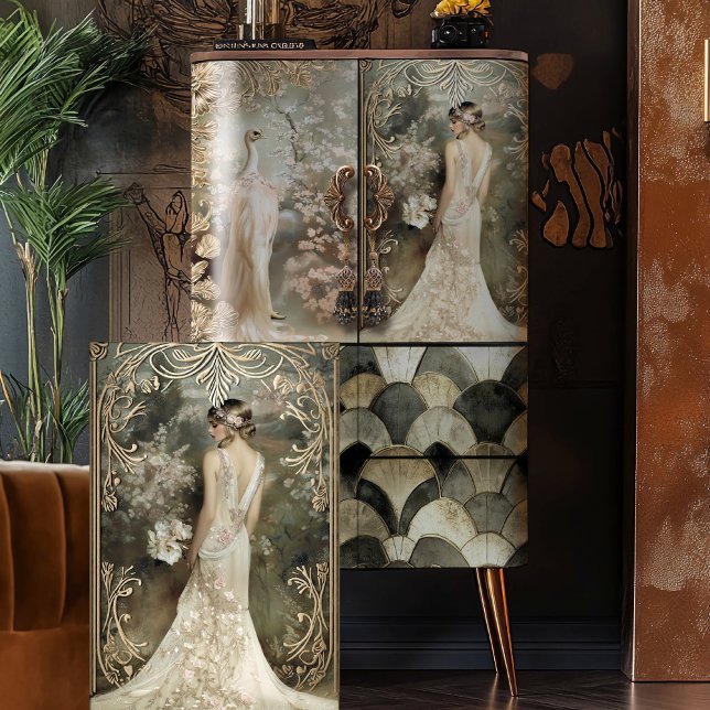 Romantic 1920's Elegant Flapper & Floral Tissue Paper (Elegant Flapper, Art Deco, Cherry Blossoms, 1920's Vintage Portrait Tissue Paper)