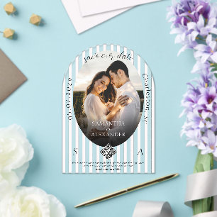 Romantic 1 Photo Scribble QR Code Save the Date Acrylic Invitations