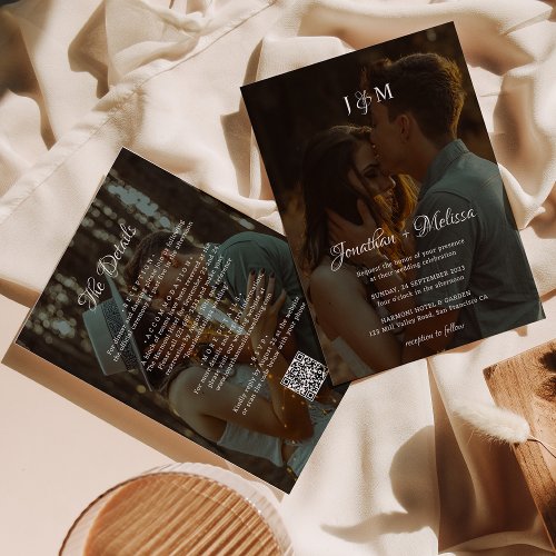 Romantic 2 Photo Script Overlay QR Code Wedding Invitation