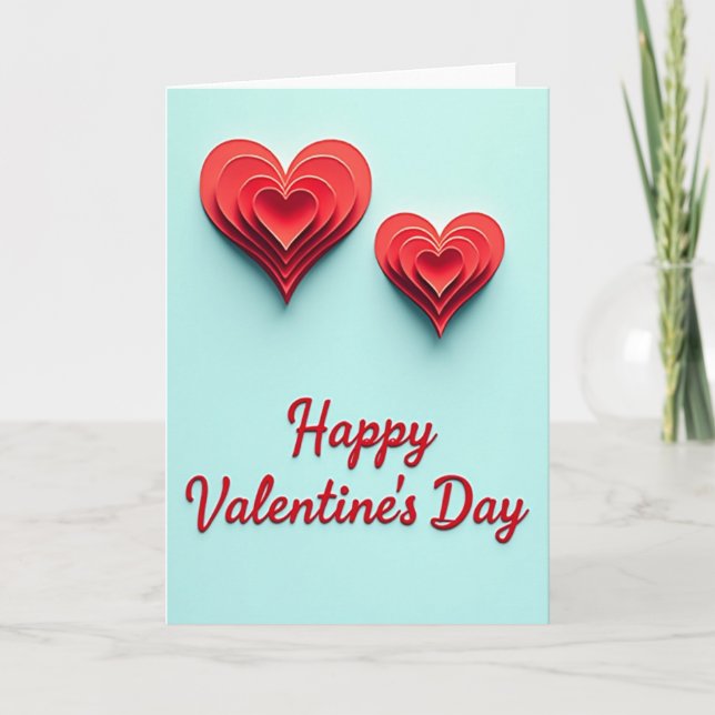 Romantic 3D Layered Hearts Love Card (Front)