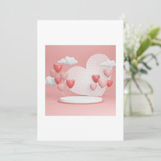 Romantic 3D Pink Heart Balloons Valentine Greeting Invitation