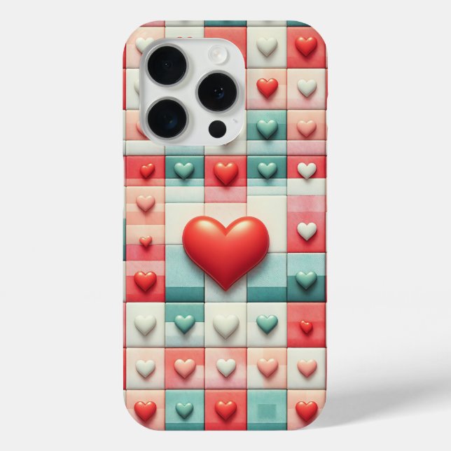 Romantic 3D Red Heart Phone Case - Pastel Mosaic  (Back)