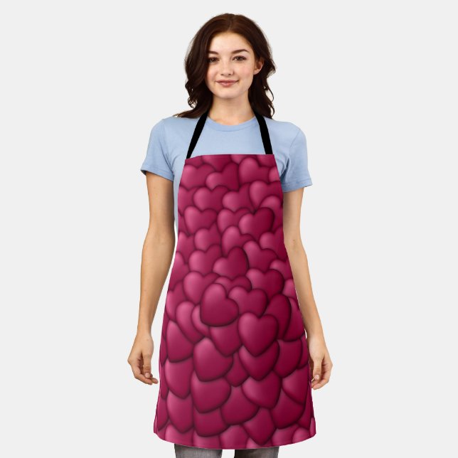 Romantic 3D Red Hearts Pattern-32322 Apron (Worn)