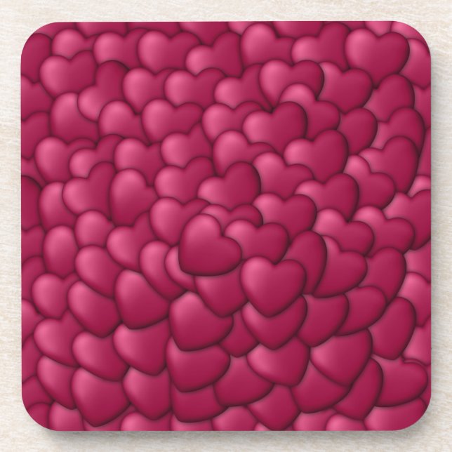 Romantic 3D Red Hearts Pattern-32322 Beverage Coaster (Front)
