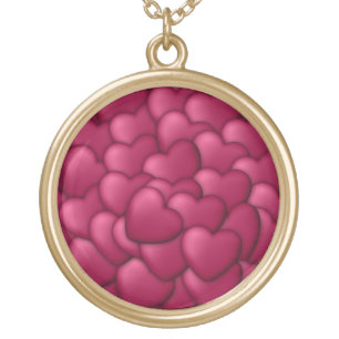 Romantic 3D Red Hearts Pattern-32322 Gold Plated Necklace