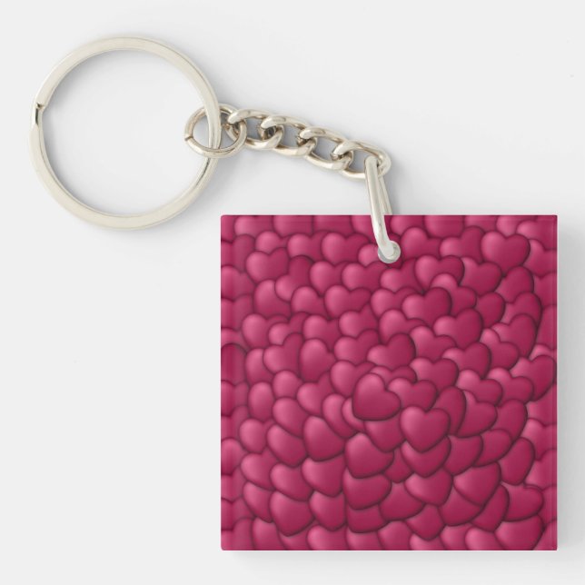 Romantic 3D Red Hearts Pattern-32322 Keychain (Front)